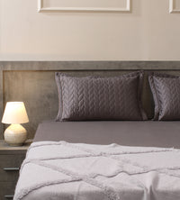 Classic Quilted Pillows Bedsheet Set | 300 TC | 100% Satin Cotton | Dark Grey