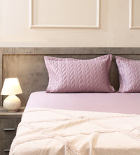 Classic Quilted Pillows Bedsheet Set | 300 TC | 100% Satin Cotton | Mauve