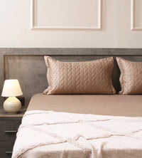 Classic Quilted Pillows Bedsheet Set | 300 TC | 100% Satin Cotton | Mocha