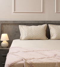 Classic Quilted Pillows Bedsheet Set | 300 TC | 100% Satin Cotton | Pearl