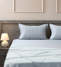 Classic Quilted Pillows Bedsheet Set | 300 TC | 100% Satin Cotton | Slate Blue
