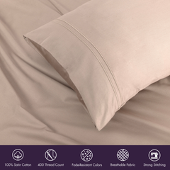 Classic Royale King Bedsheet Set | 400 TC | 100% Satin Cotton | 2 Pillow Covers | Blush