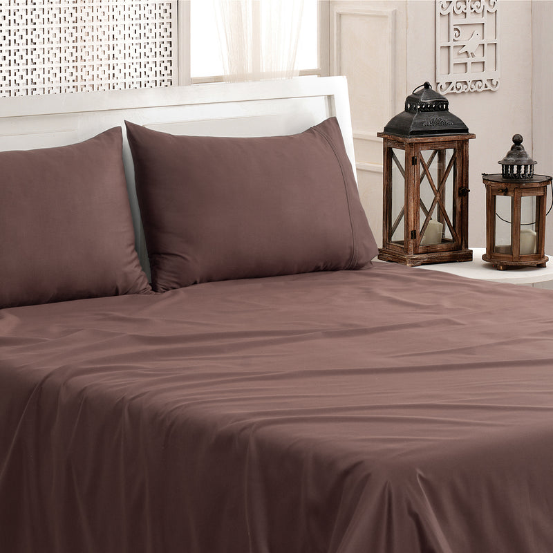 Classic Royale King Bedsheet Set | 400 TC | 100% Satin Cotton | 2 Pillow Covers | Coffee