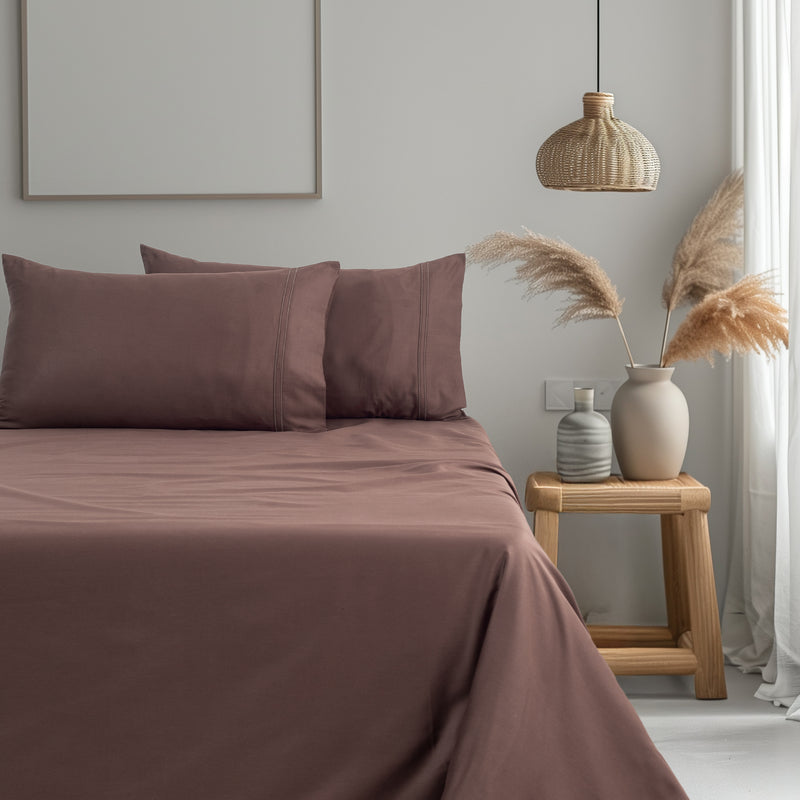 Classic Royale King Bedsheet Set | 400 TC | 100% Satin Cotton | 2 Pillow Covers | Coffee