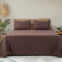 Classic Royale King Bedsheet Set | 400 TC | 100% Satin Cotton | 2 Pillow Covers | Coffee