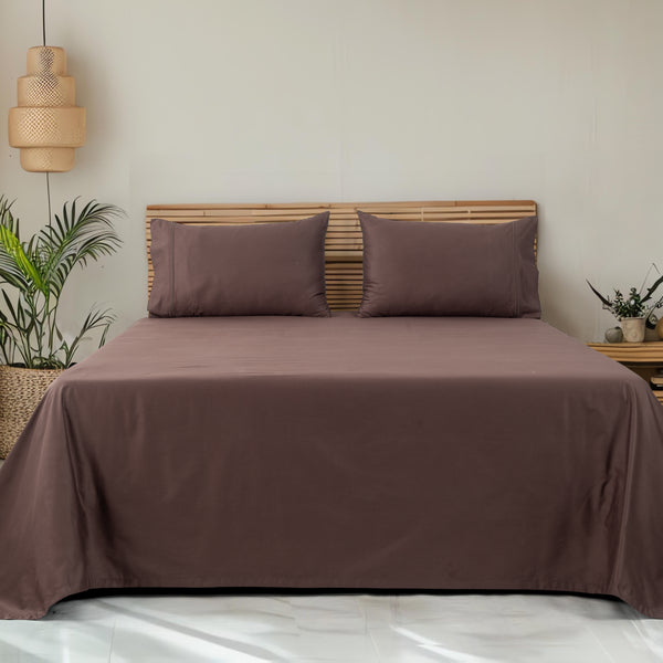 Classic Royale King Bedsheet Set | 400 TC | 100% Satin Cotton | 2 Pillow Covers | Coffee