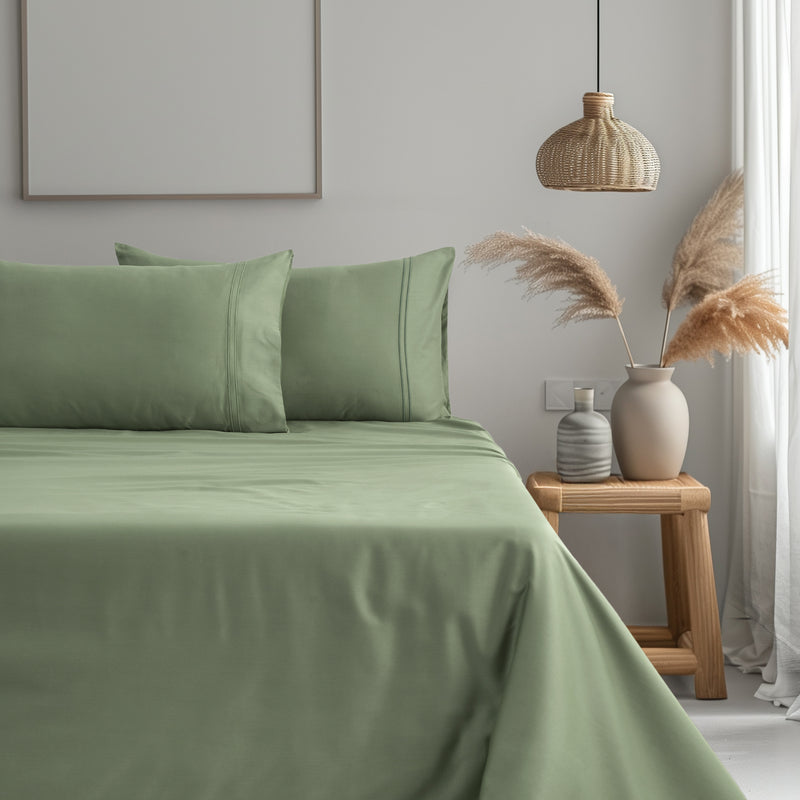 Classic Royale King Bedsheet Set | 400 TC | 100% Satin Cotton | 2 Pillow Covers | Moss