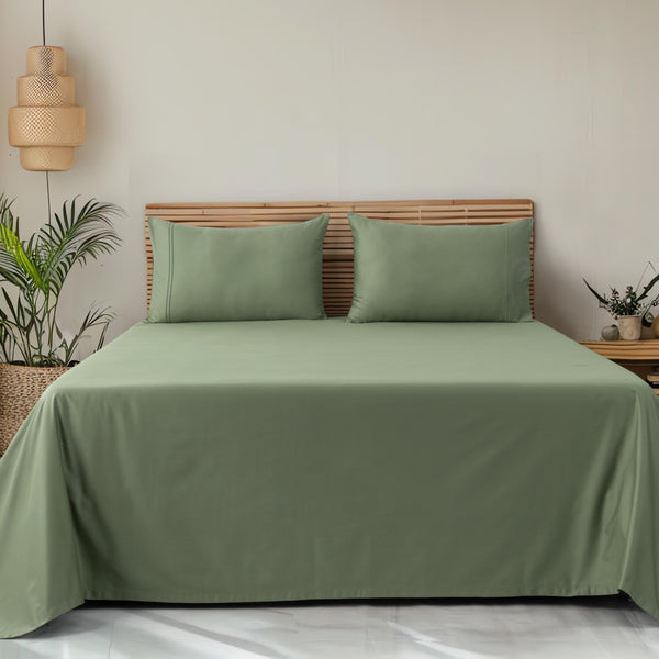Classic Royale King Bedsheet Set | 400 TC | 100% Satin Cotton | 2 Pillow Covers | Moss