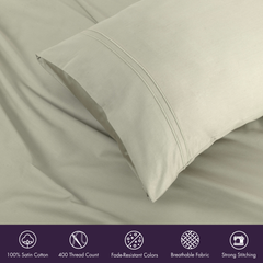 Classic Royale King Bedsheet Set | 400 TC | 100% Satin Cotton | 2 Pillow Covers | Pearl