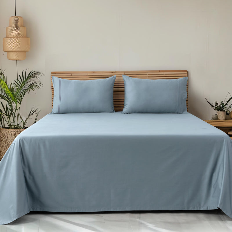 Classic Royale King Bedsheet Set | 400 TC | 100% Satin Cotton | 2 Pillow Covers | Sky Blue