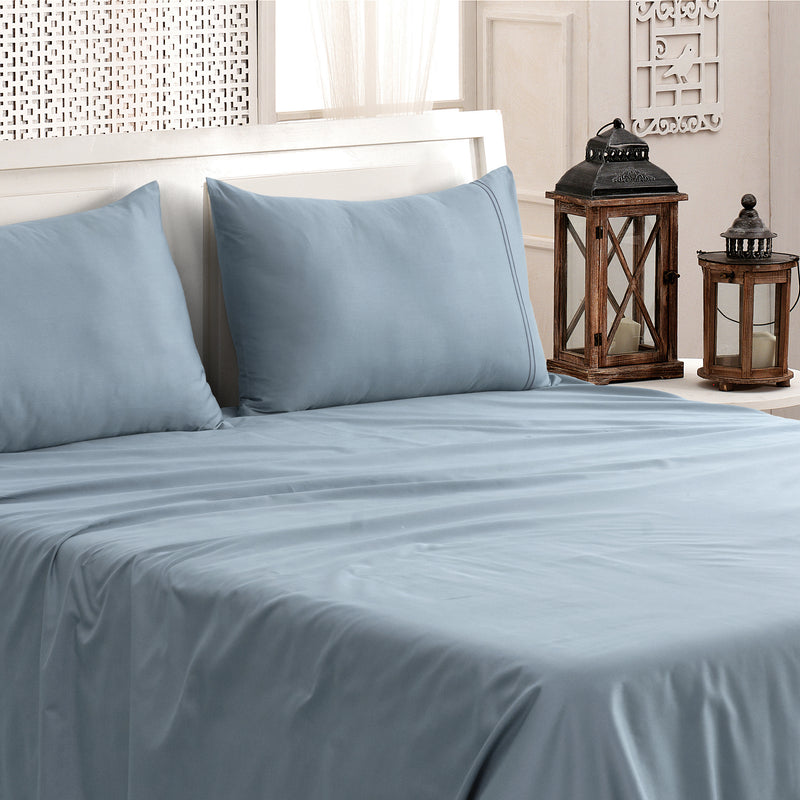 Classic Royale King Bedsheet Set | 400 TC | 100% Satin Cotton | 2 Pillow Covers | Sky Blue
