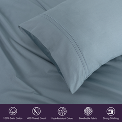 Classic Royale King Bedsheet Set | 400 TC | 100% Satin Cotton | 2 Pillow Covers | Sky Blue
