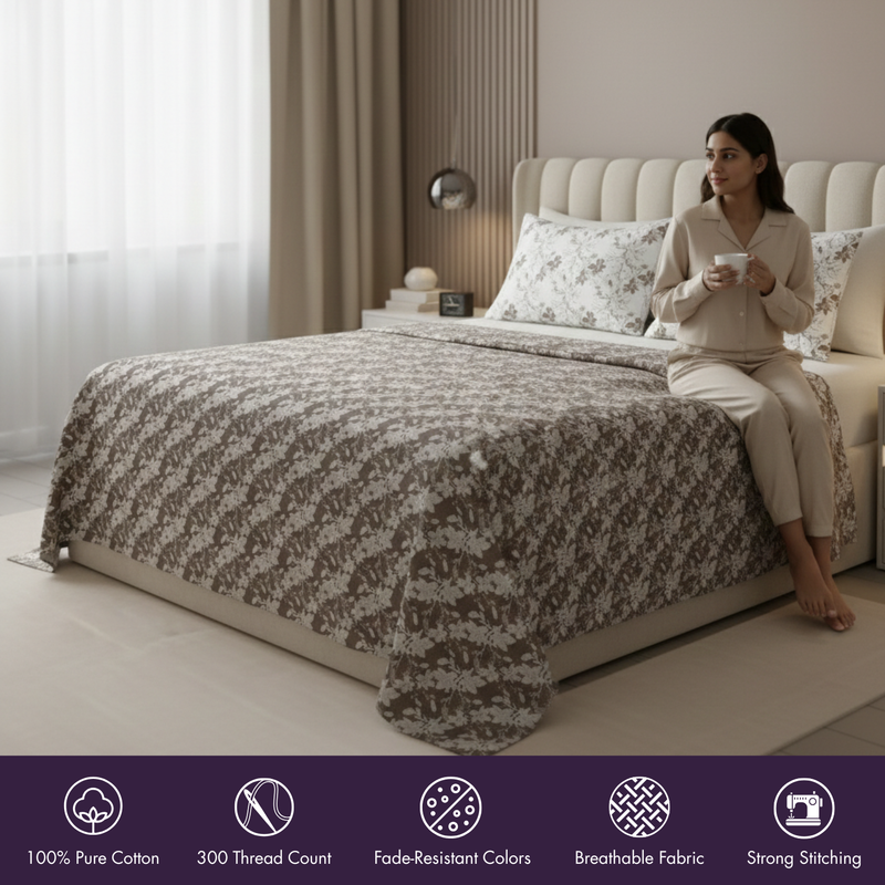 Dual Harmony King Bedsheet Set | 300 TC | 100% Pure Cotton | Brown
