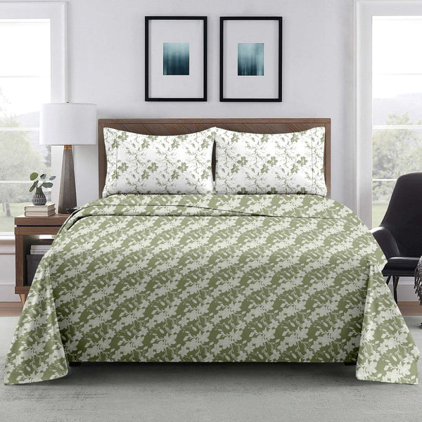 Dual Harmony King Bedsheet Set | 300 TC | 100% Pure Cotton | Green
