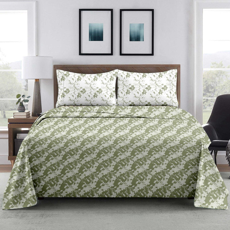Dual Harmony King Bedsheet Set | 300 TC | 100% Pure Cotton | Green