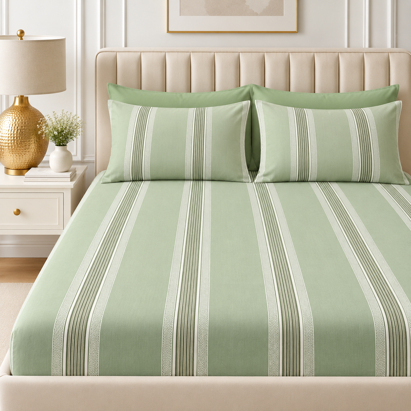 Royal Cadence King Size Bedsheet Set | 210 TC Perkale | 100% Pure Cotton | Green