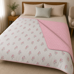 Floral Charm Reversible Lightweight AC Dohar | Double Bed Dohar | Pink