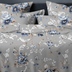 Floral Hush King Bedsheet Set | 400 TC | 100% Pure Cotton | 2 Pillow Covers | Grey