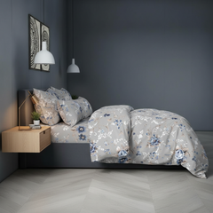 Floral Hush King Bedsheet Set | 400 TC | 100% Pure Cotton | 2 Pillow Covers | Grey