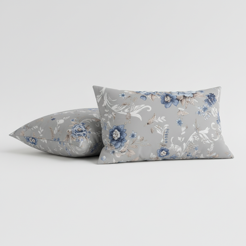 Floral Hush King Bedsheet Set | 400 TC | 100% Pure Cotton | 2 Pillow Covers | Grey
