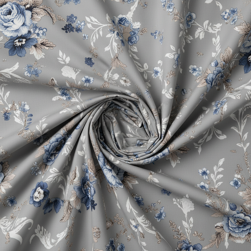 Floral Hush King Bedsheet Set | 400 TC | 100% Pure Cotton | 2 Pillow Covers | Grey