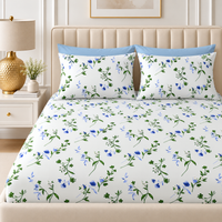 Sage & Petal King Size Bedsheet Set | 210 TC Perkale | 100% Pure Cotton | Sky Blue
