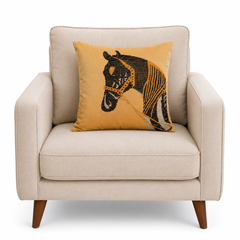 Golden Horse Embellished Cushion Cover - 16x16