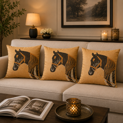 Golden Horse Embellished Cushion Cover - 16x16