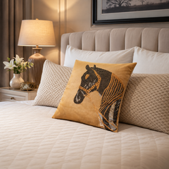 Golden Horse Embellished Cushion Cover - 16x16