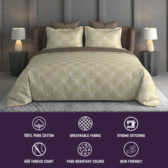 Halo Weave Bedsheet Set | 600 TC | 100% Satin Cotton | Warm Beige