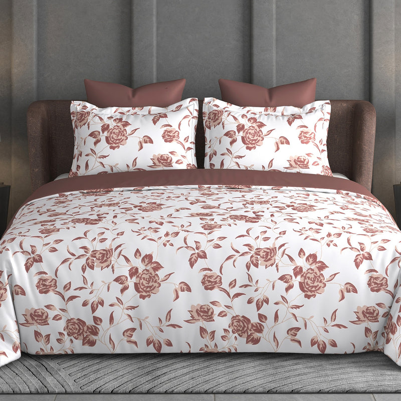 Heritage Bloom Bedsheet Set | 600 TC | 100% Satin Cotton | Dusty Rose