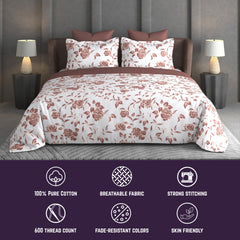Heritage Bloom Bedsheet Set | 600 TC | 100% Satin Cotton | Dusty Rose