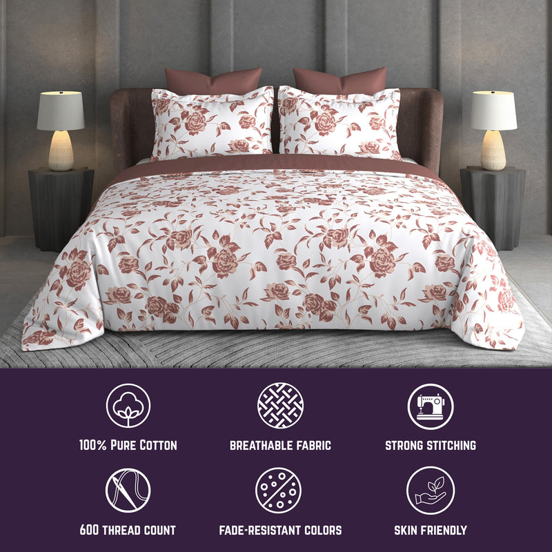Heritage Bloom Bedsheet Set | 600 TC | 100% Satin Cotton | Dusty Rose