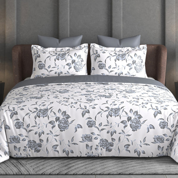 Heritage Bloom Bedsheet Set | 600 TC | 100% Satin Cotton | Grey