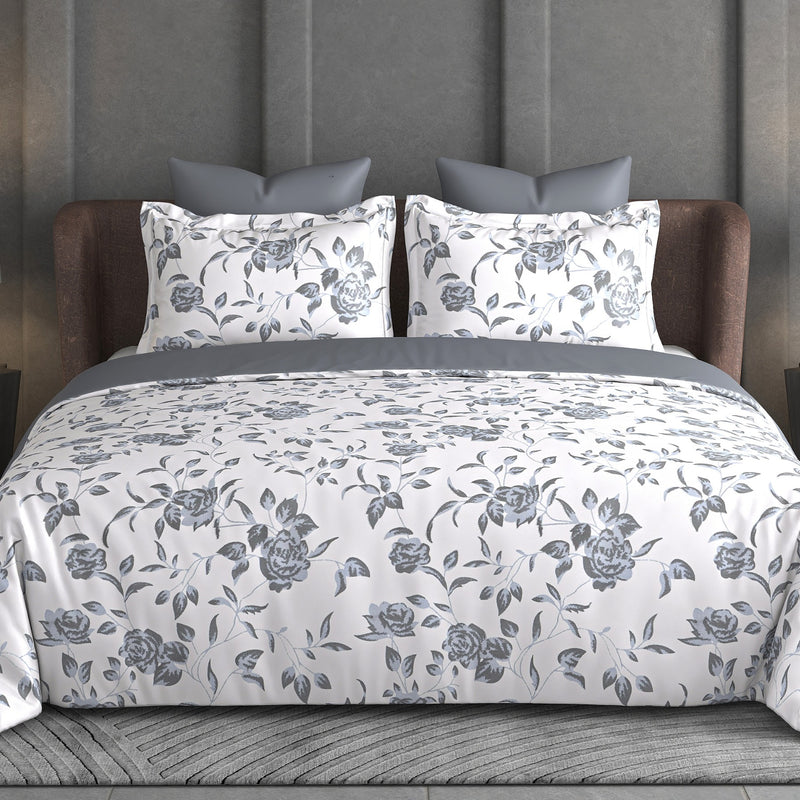 Heritage Bloom Bedsheet Set | 600 TC | 100% Satin Cotton | Grey