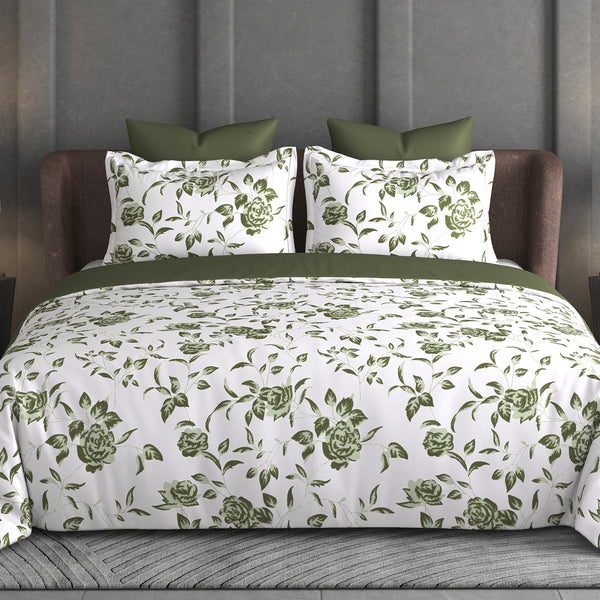 Heritage Bloom Bedsheet Set | 600 TC | 100% Satin Cotton | Olive