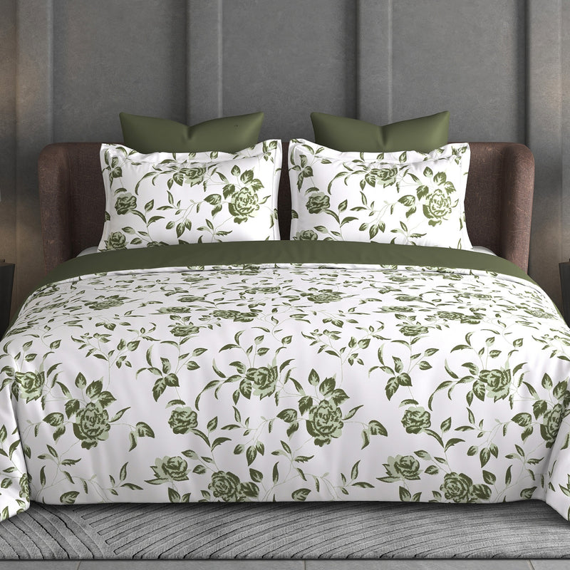 Heritage Bloom Bedsheet Set | 600 TC | 100% Satin Cotton | Olive