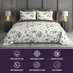 Heritage Bloom Bedsheet Set | 600 TC | 100% Satin Cotton | Olive