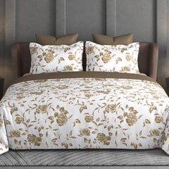 Heritage Bloom Bedsheet Set | 600 TC | 100% Satin Cotton | Sand Gold