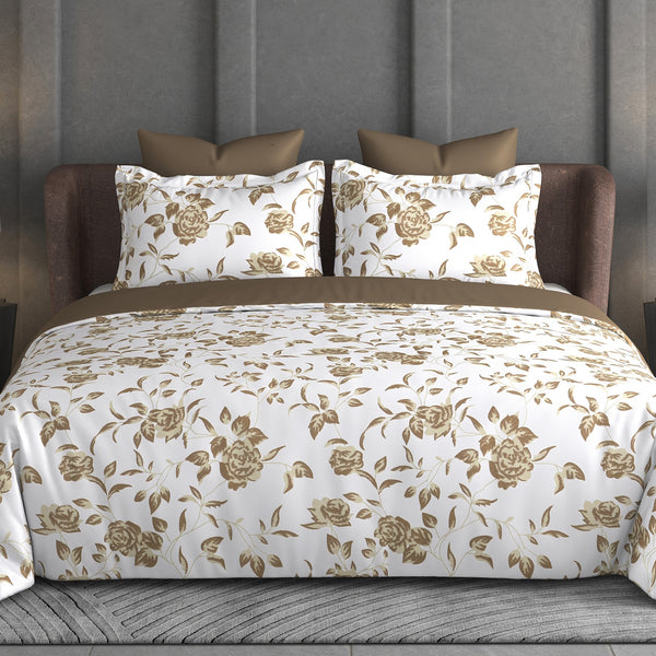 Heritage Bloom Bedsheet Set | 600 TC | 100% Satin Cotton | Sand Gold