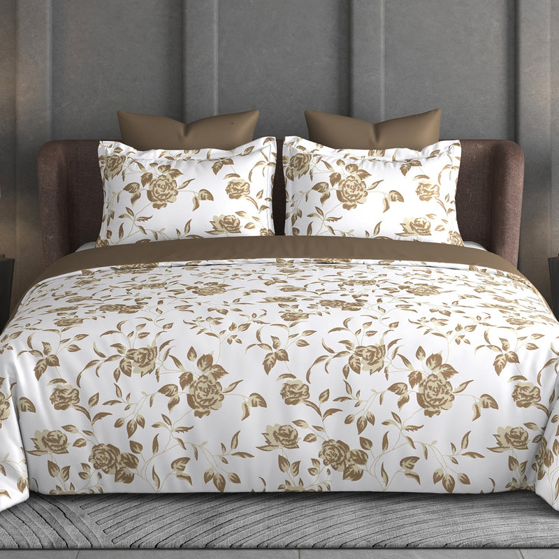 Heritage Bloom Bedsheet Set | 600 TC | 100% Satin Cotton | Sand Gold