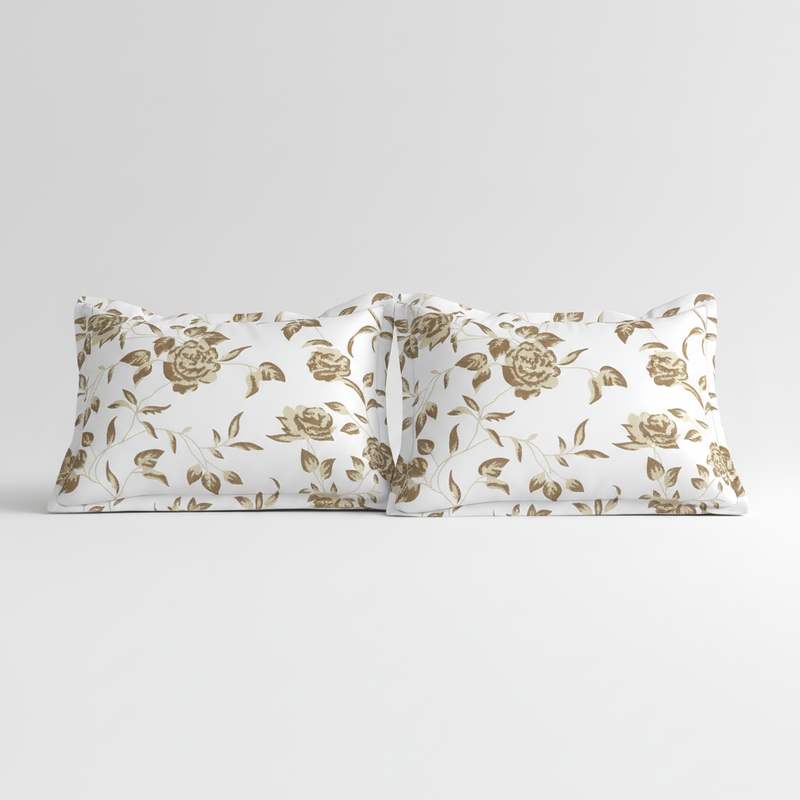 Heritage Bloom Bedsheet Set | 600 TC | 100% Satin Cotton | Sand Gold