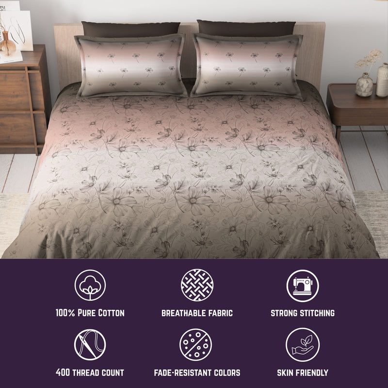 Hushed Horizon King Bedsheet Set | 400 TC | 100% Pure Cotton | 2 Pillow Covers | Dusty Rose