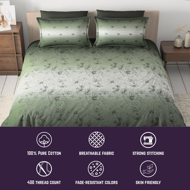Hushed Horizon King Bedsheet Set | 400 TC | 100% Pure Cotton | 2 Pillow Covers | Sage Green