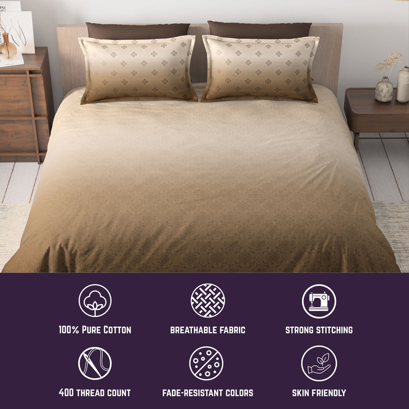 Hushed Horizon King Bedsheet Set | 400 TC | 100% Pure Cotton | 2 Pillow Covers | Sandstone