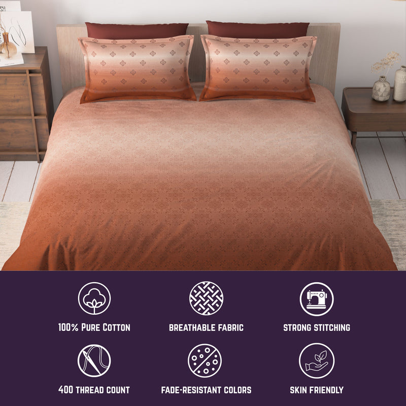 Hushed Horizon King Bedsheet Set | 400 TC | 100% Pure Cotton | 2 Pillow Covers | Terracotta