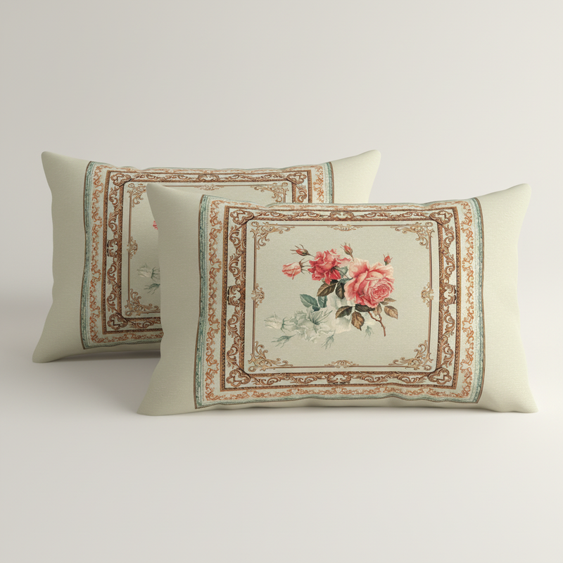 Decorative pillows with floral patterns on a light background
