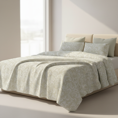 Ivory Blossom King Bedsheet Set | 400 TC | 100% Pure Cotton | 2 Pillow Covers
