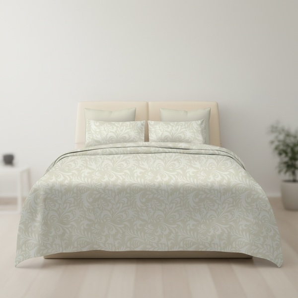 Ivory Blossom King Bedsheet Set | 400 TC | 100% Pure Cotton | 2 Pillow Covers