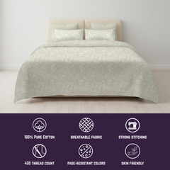Ivory Blossom King Bedsheet Set | 400 TC | 100% Pure Cotton | 2 Pillow Covers